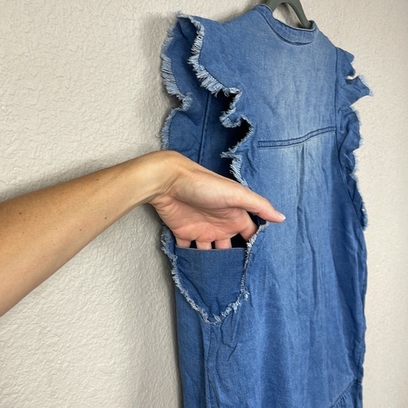 Anthropologie Pilcro Flounced Tunic Dress Chambray Denim Cotton Blue Sz L - Picture 16 of 16